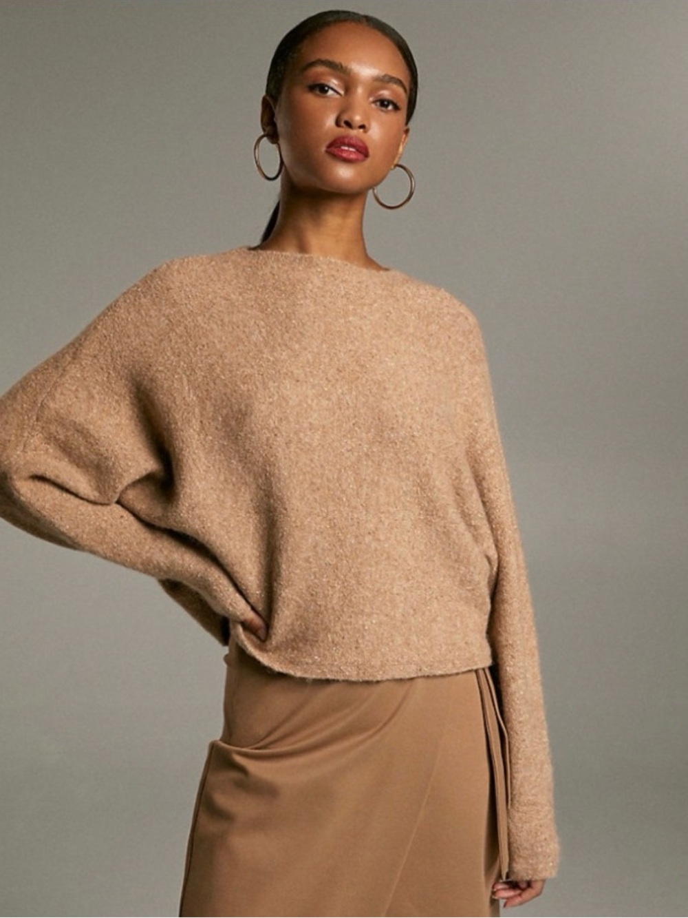 Aritzia Babaton Neha Sweater Wool Alpaca Silk Dolman Camel Cozy Size S
